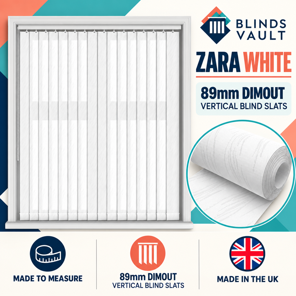 Zara White 89mm (3.5")  Dimout Replacement Vertical Blind Slats